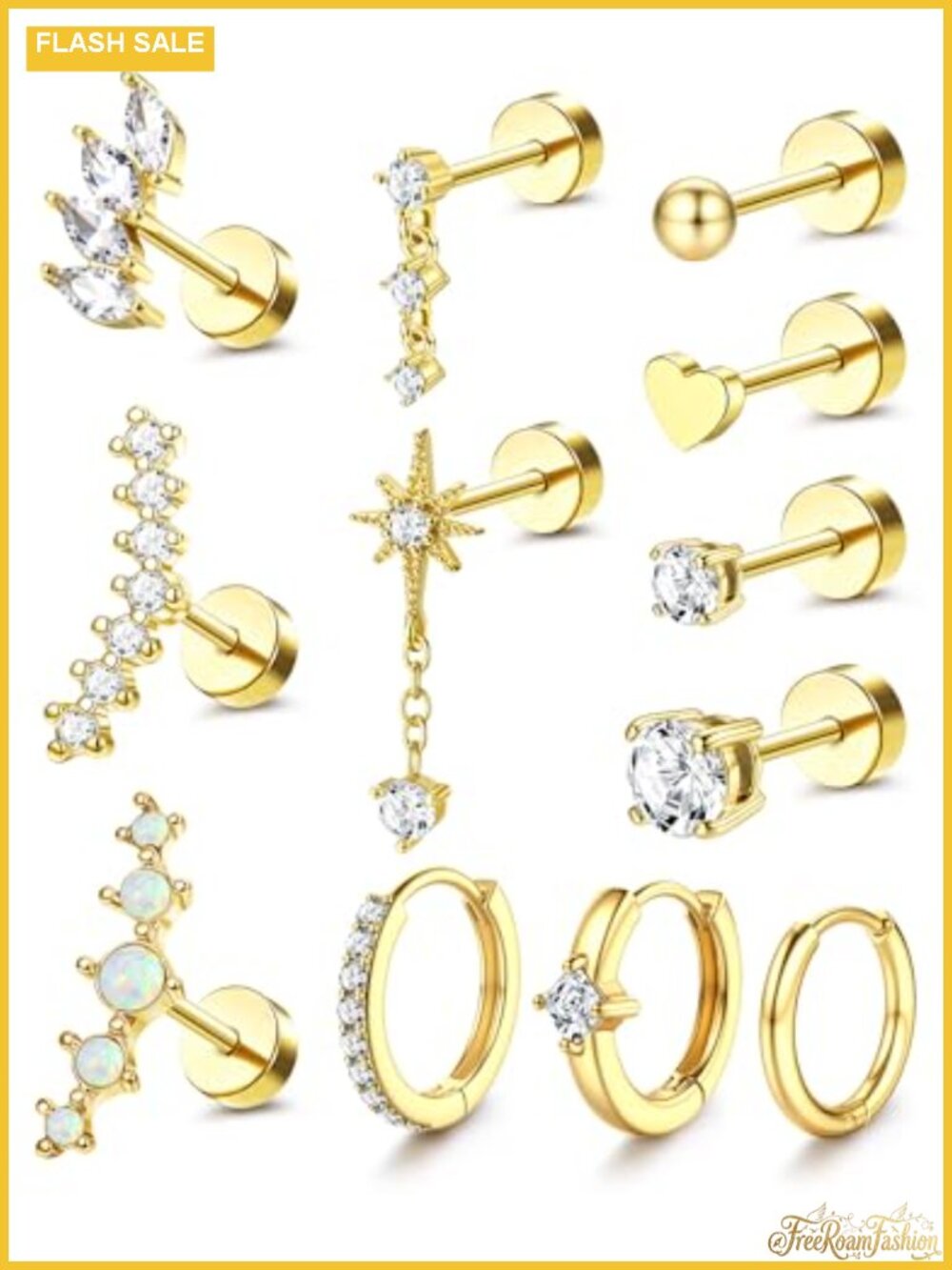 20G Cartilage Earrings Set 12 Pieces Flat Back Studs Hoops Hypoallergenic